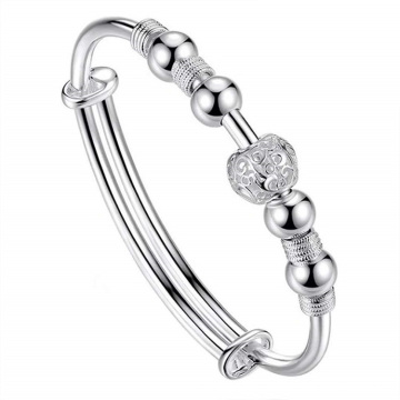Hollow Perlen Charme Armband Bangle Mode Verstellbare Party Frauen 925 Sterling ähnliche Silberperlen Schmuck Weihnachtsgeschenk